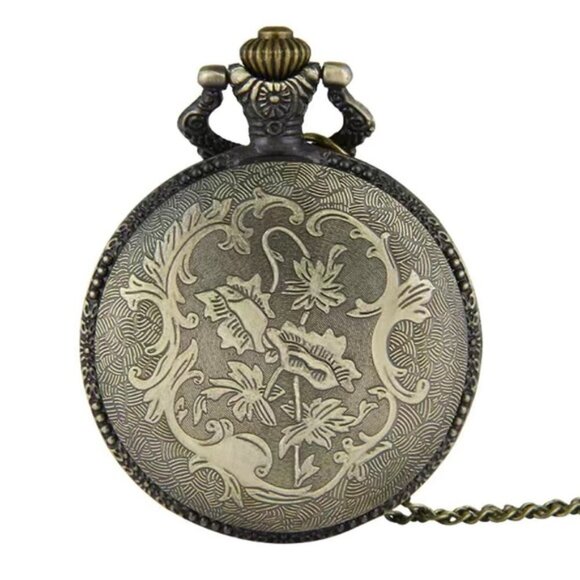 Pocket Chain Watch Fishing Theme Sportsperson Bronze Steampunk Retro Style Gift - Picture 7 of 12